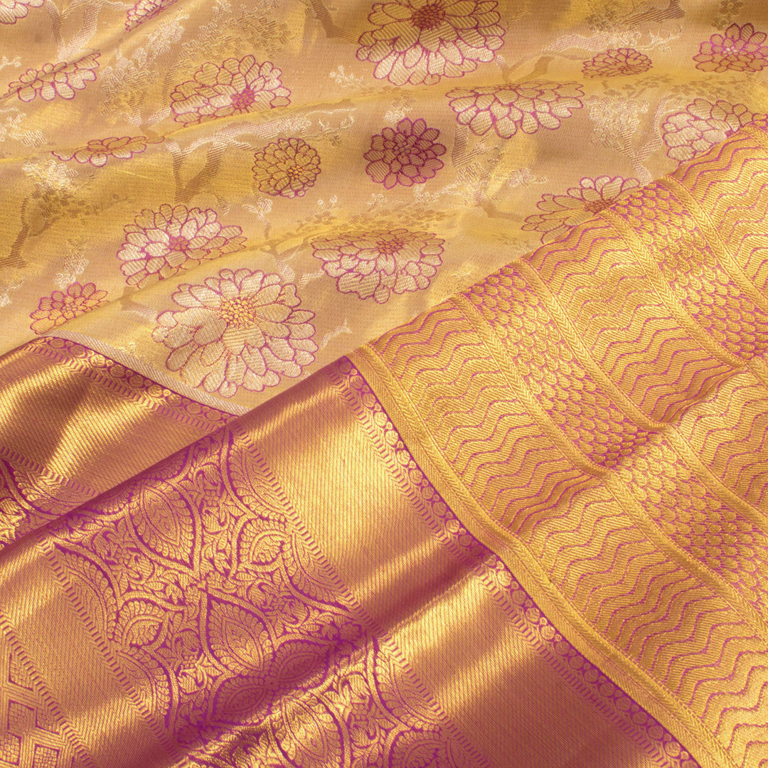 Handloom Pure Silk Bridal Jacquard Kanjivaram Tissue Saree with Floral Design