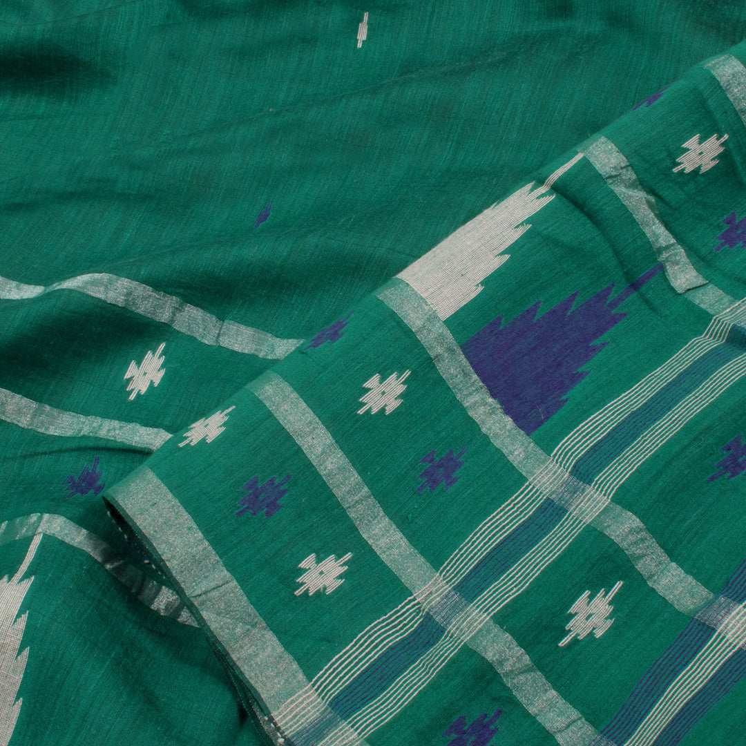 Handloom Bengal Jamdani Silk Cotton Saree with Geometric Motifs