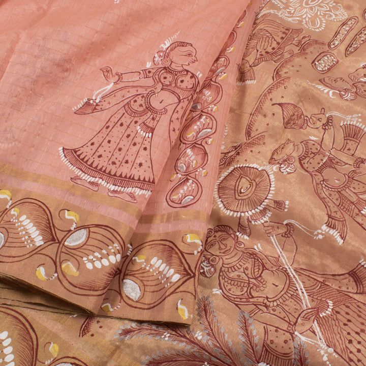 Hand Painted Pattachitra Chanderi Silk Cotton Saree 10057094