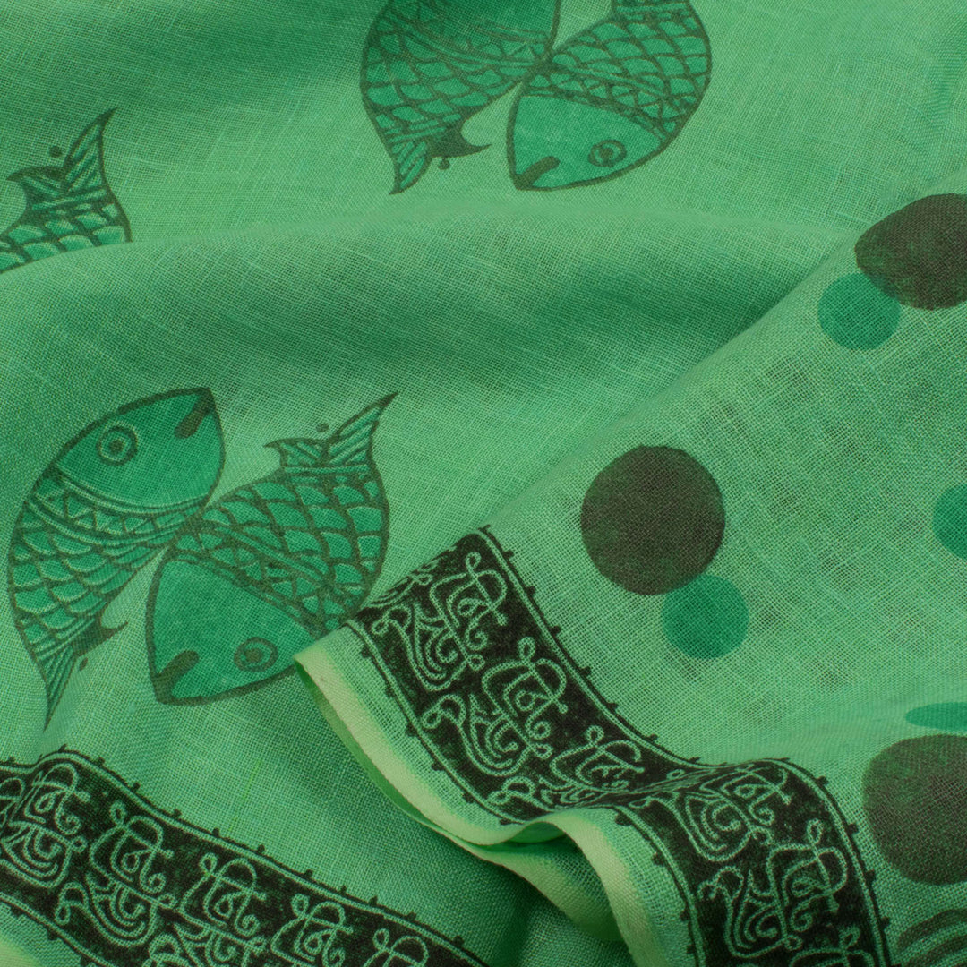 Hand Block Printed Linen Saree 10057153
