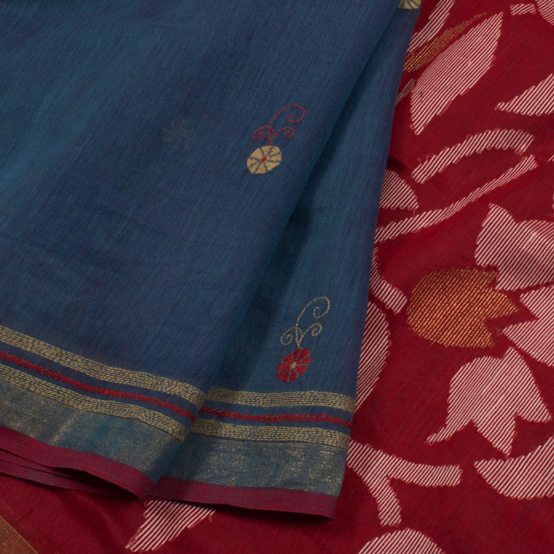 Hand Embroidered Silk Cotton Saree 10057237