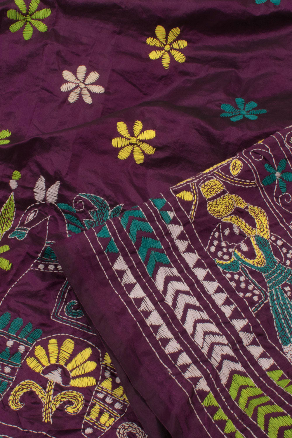 Kantha Embroidered Silk Saree 10058267
