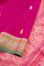 Bright Pink Handwoven Kanchi Cotton Saree 10059972