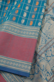 Bondi Blue Handwoven Kanchi Cotton Saree 10059973