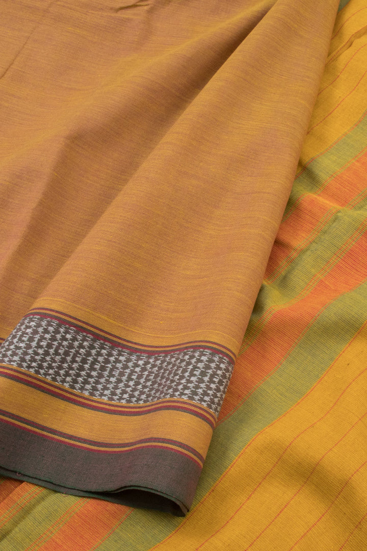 Ochre Yellow Handwoven Solapur Cotton Saree 10060180