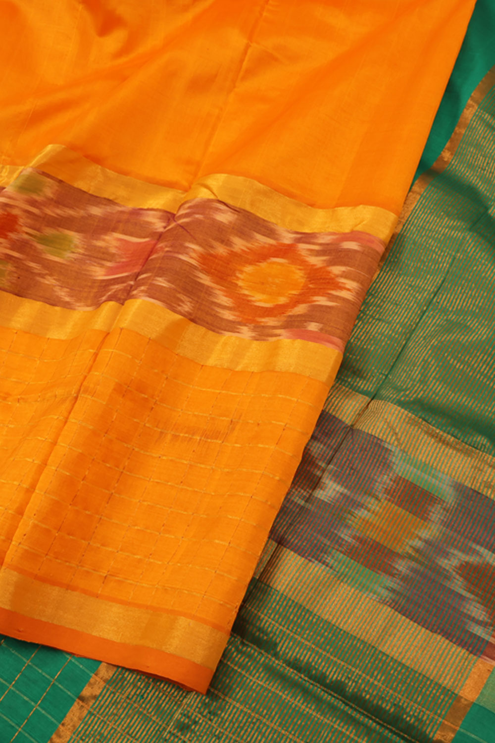 Turmeric Yellow Handwoven Silk Cotton Saree 10060195