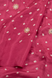 Berry Red Handcrafted Bandhani Mulberry Silk Saree 10059050