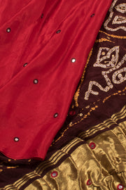 Red Handcrafted Bandhani Gajji Silk Saree 10059593