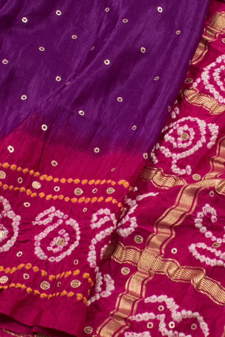 Purple Handcrafted Bandhani Gajji Silk Saree 10059597