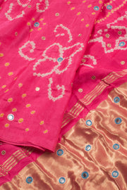 Hot Pink Handcrafted Bandhani Gajji Silk Saree 10059603