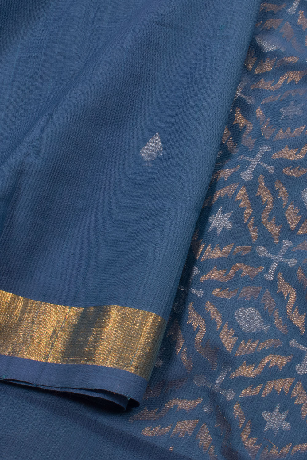 Greyish Blue Handloom Uppada Cotton Saree 10059589