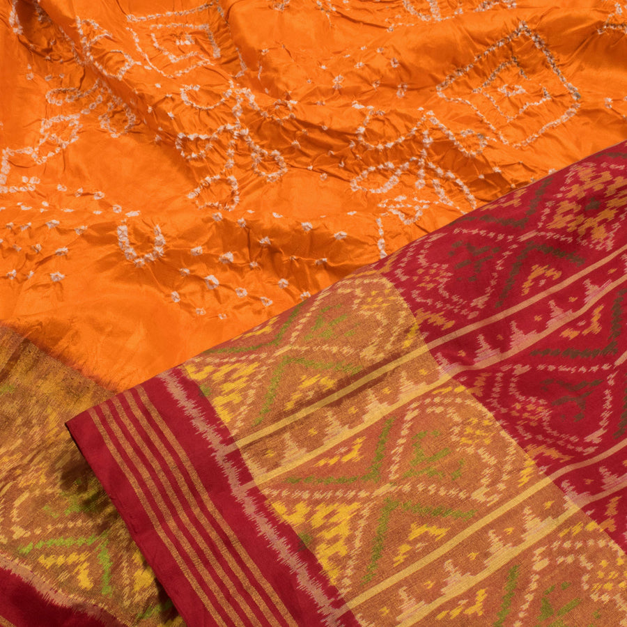 Handloom Bandhani Pure Zari Kanjivaram Silk Saree With Ikat Pallu and Tissue Border