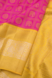 Rani Pink Pure Zari Bridal Korvai Kanjivaram Silk Saree 10058740