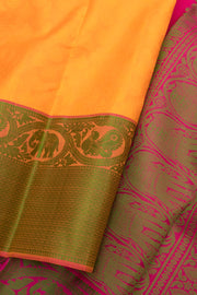 Saffron Yellow Threadwork Kanjivaram Silk Saree 10059197