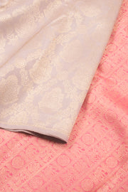 Pinkish Beige Pure Zari Borderless Jacquard Kanjivaram Silk Saree 10060098