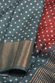 Crimson Hand Block Printed Tussar Silk Saree 10059325