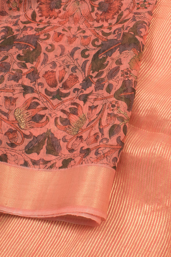 Peach Printed Maheshwari Silk Cotton Saree 10059565