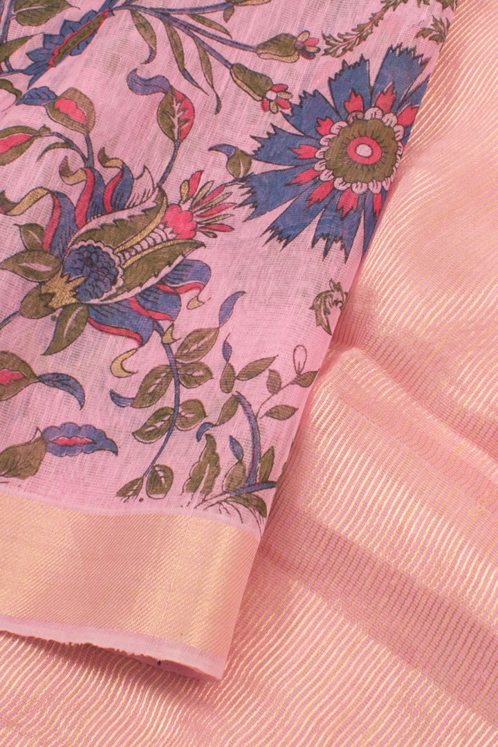 Lemonade Pink Printed Maheshwari Silk Cotton Saree 10059567