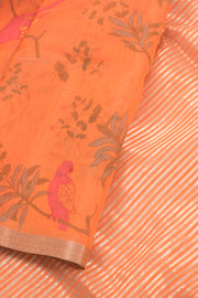 Safety Orange Printed Chanderi Silk Cotton Saree 10059685