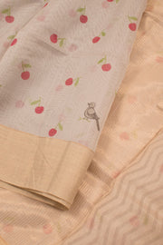 Light Taupe Handloom Chanderi Silk Cotton Saree 10059687