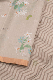 Light Taupe Printed Chanderi Silk Cotton Saree 10059688