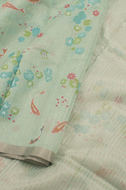 Pastel Green Printed Chanderi Silk Cotton Saree 10059689