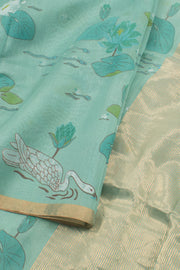 Aqua Green Printed Chanderi Silk Cotton Saree 10059690