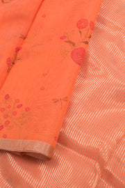 Safety Orange Printed Chanderi Silk Cotton Saree 10059686