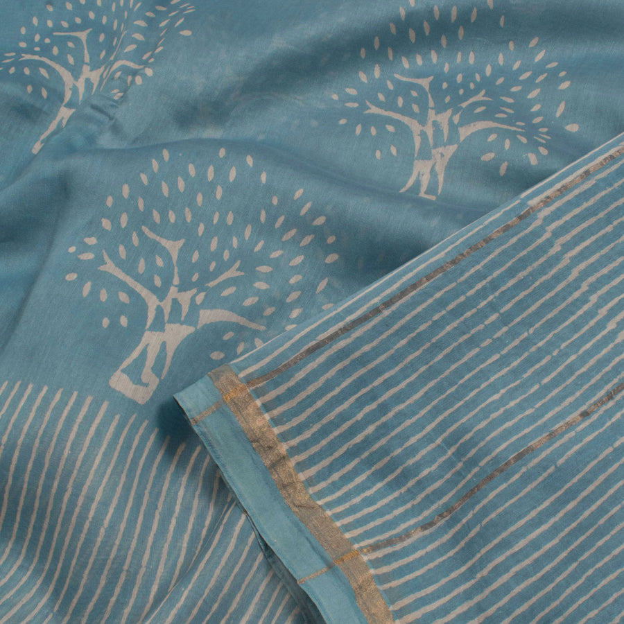 Hand Block Printed Chanderi Silk Cotton Saree with Tree Motifs