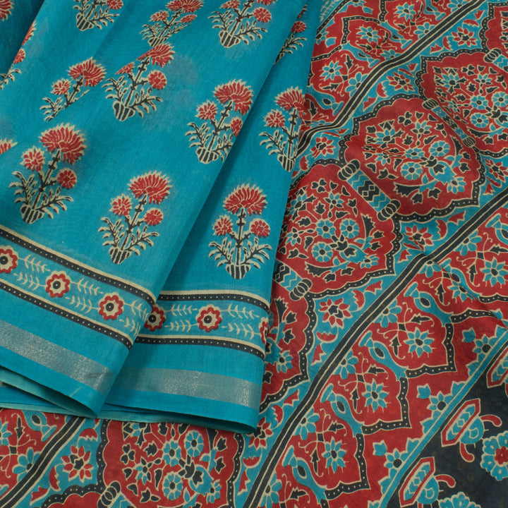 Hand Block Printed Chanderi Silk Cotton Saree 10055992