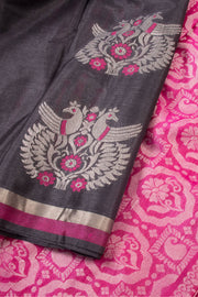 Deep Grey Chhattisgarh Meenakari Tussar Silk Saree 10059719