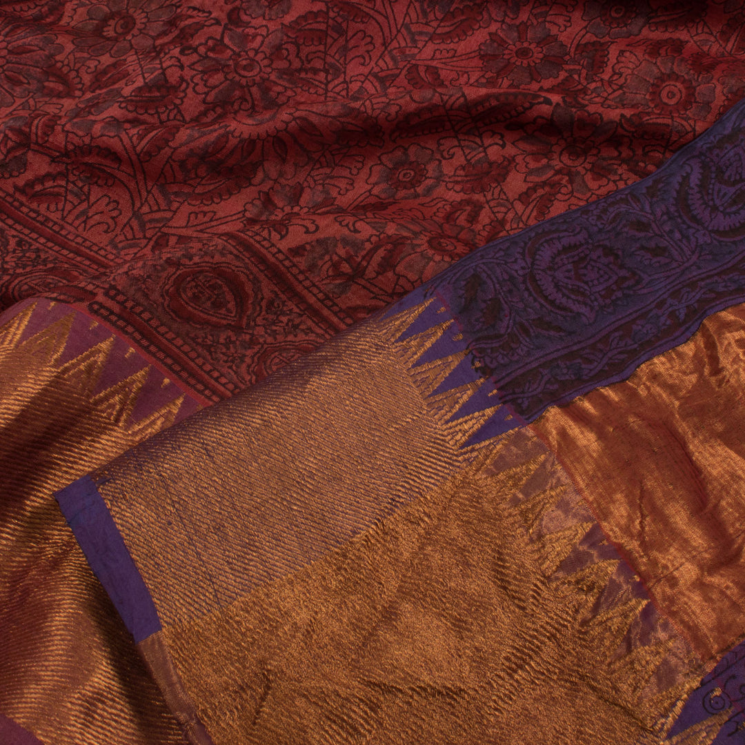 Ajrakh Printed Silk Cotton Saree 10055548
