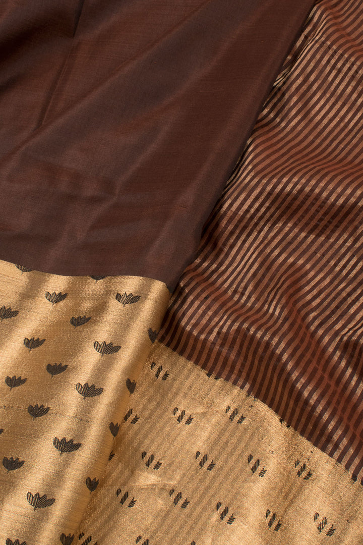 Dark Brown Handloom Banarasi Silk Saree 10059723