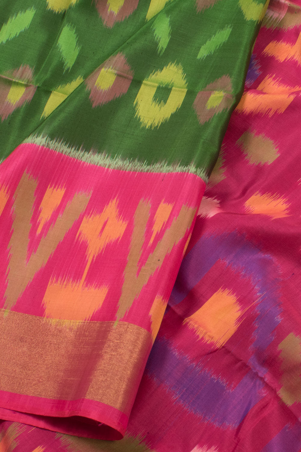 Kelly Green Handloom Ikat Kanjivaram Soft Silk Saree 10059470