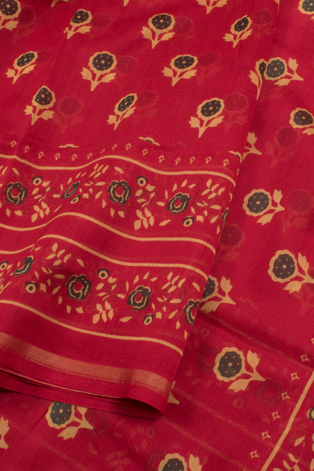 Hand Block Printed Chanderi Silk Cotton Saree 10058856
