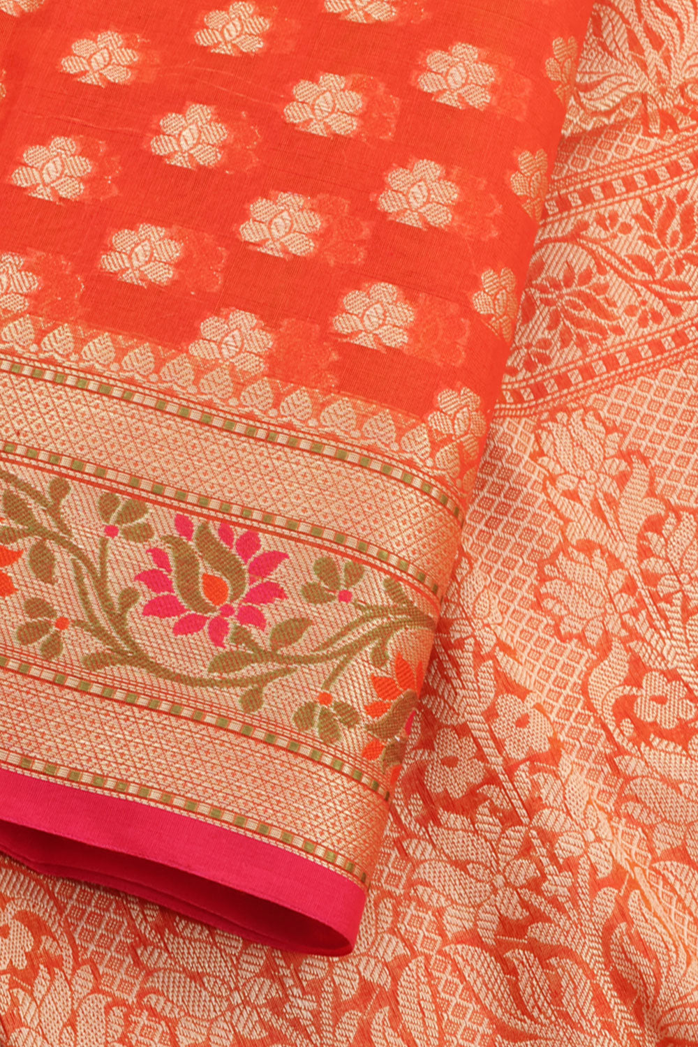 Candy Orange Handloom Banarasi Cotton Saree 10059737