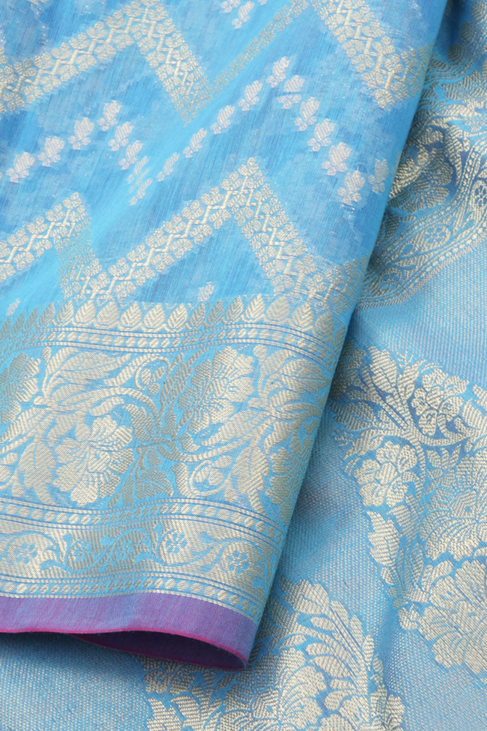 Sky Blue Handloom Banarasi Cotton Saree 10059738
