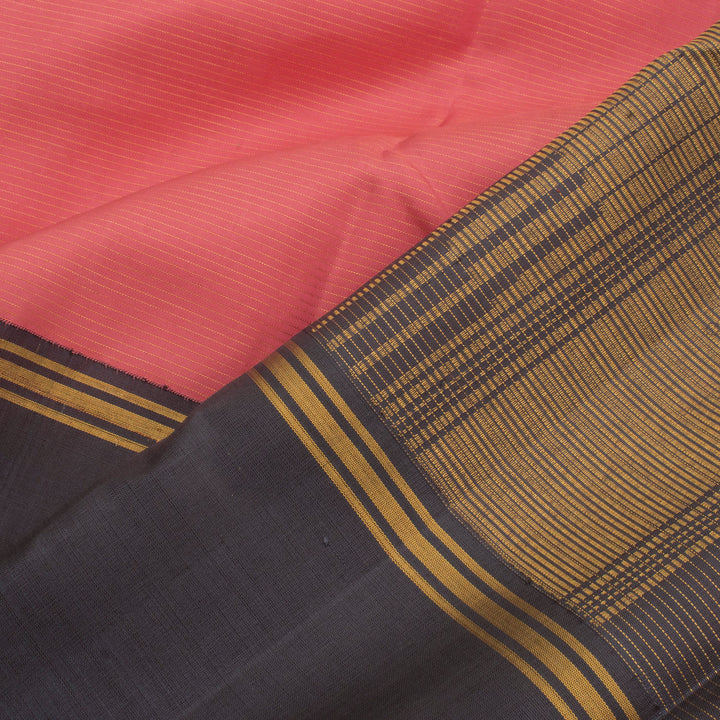 Handloom Pure Zari Korvai Kanjivaram Silk Saree with Vaira Oosi Stripes Design and Thandavalam Border
