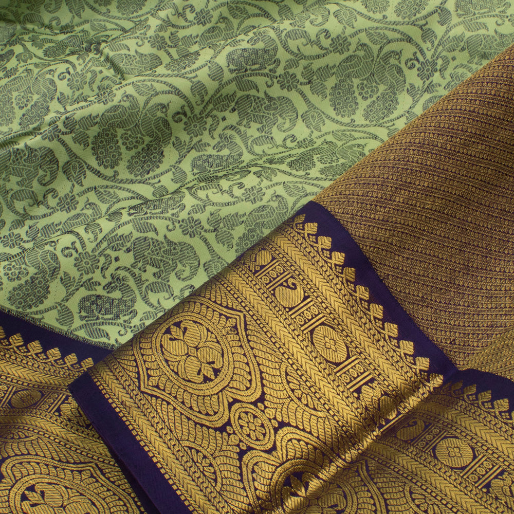 Handloom Pure Zari Korvai Jacquard Kanjivaram Silk Saree with Threadwork Vanasingaram Design and Paisley Salangai Border