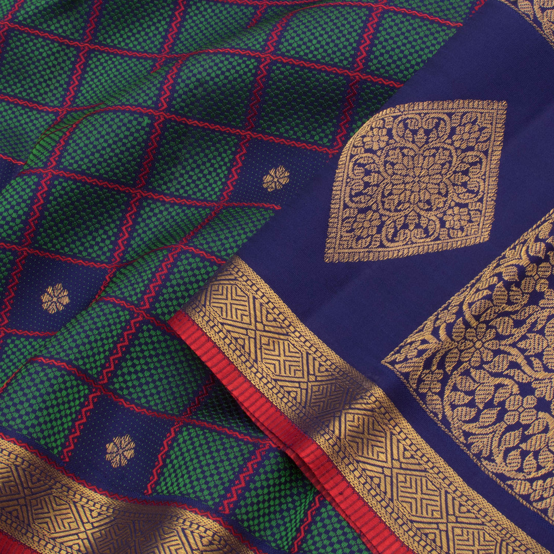 Handloom Pure Zari Jacquard Kanjivaram Silk Saree with Pai Kattam Neli Checks Design