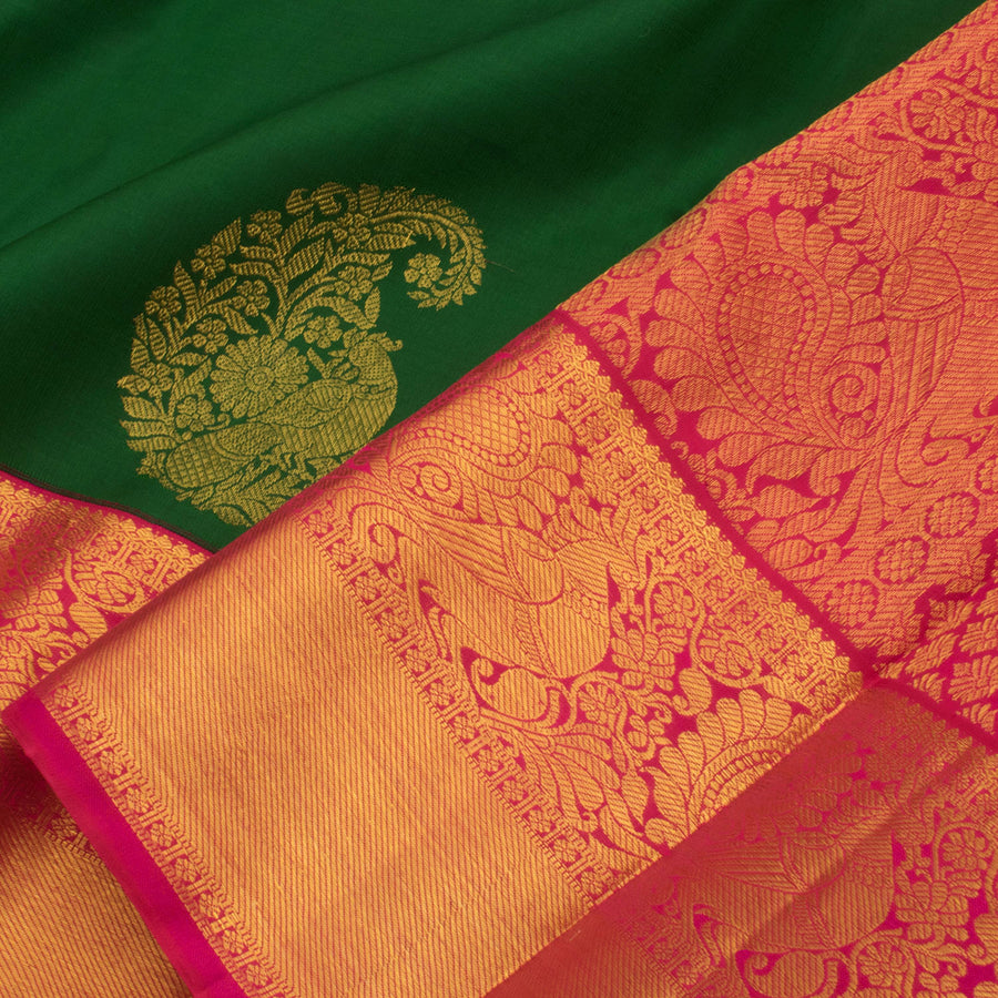 Handloom Pure Silk Korvai Kanjivaram Saree with Paisley Peacock Motifs and Annam Border