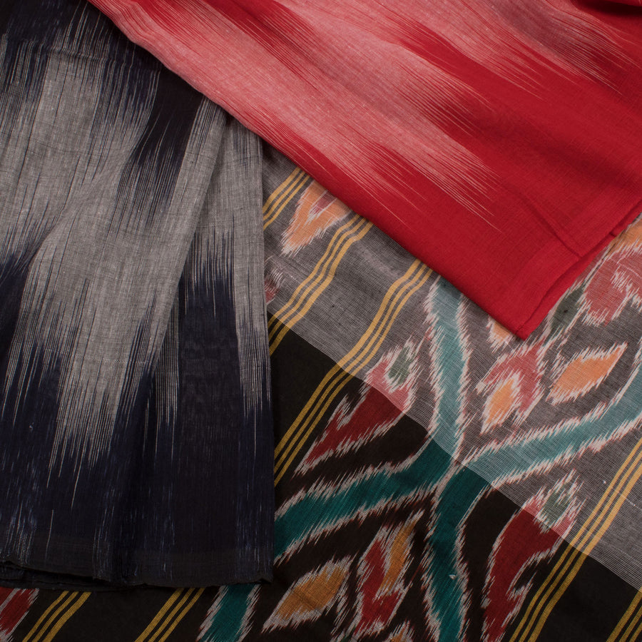 Handloom Ikat Cotton Saree with Triple Colour Design 