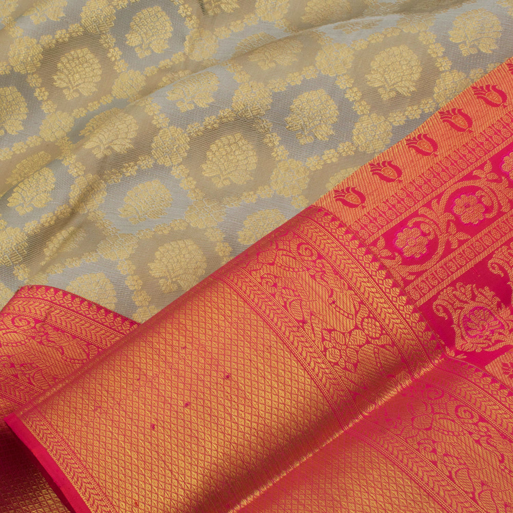 Handloom Pure Zari Korvai Jacquard Kanjivaram Silk Saree with Kodimalar Design and Yazhi Kuyil Kann Border 