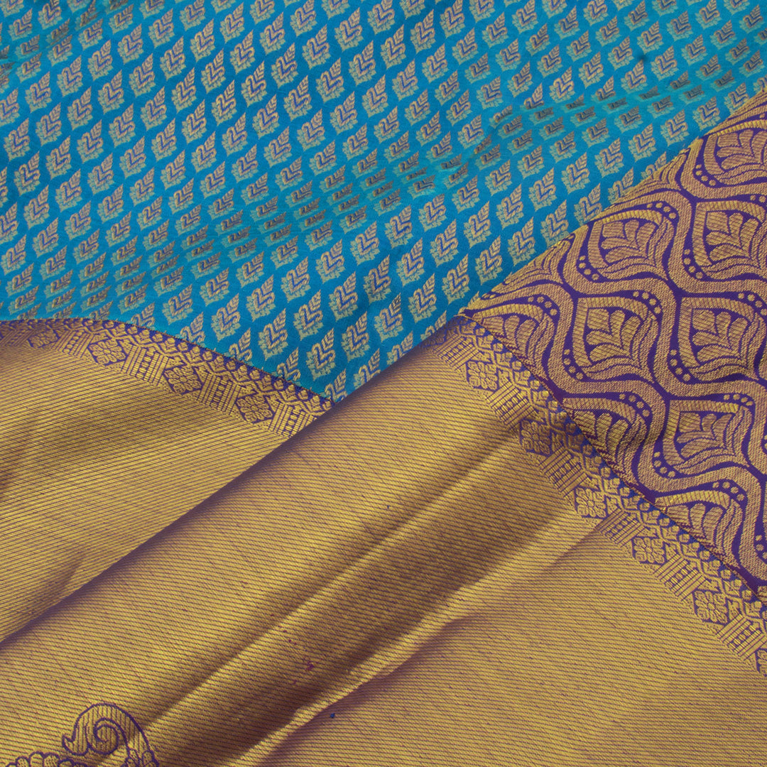 Handloom Pure Zari Jacquard Kanjivaram Silk Saree With Floral Motifs and Bavanji Border 