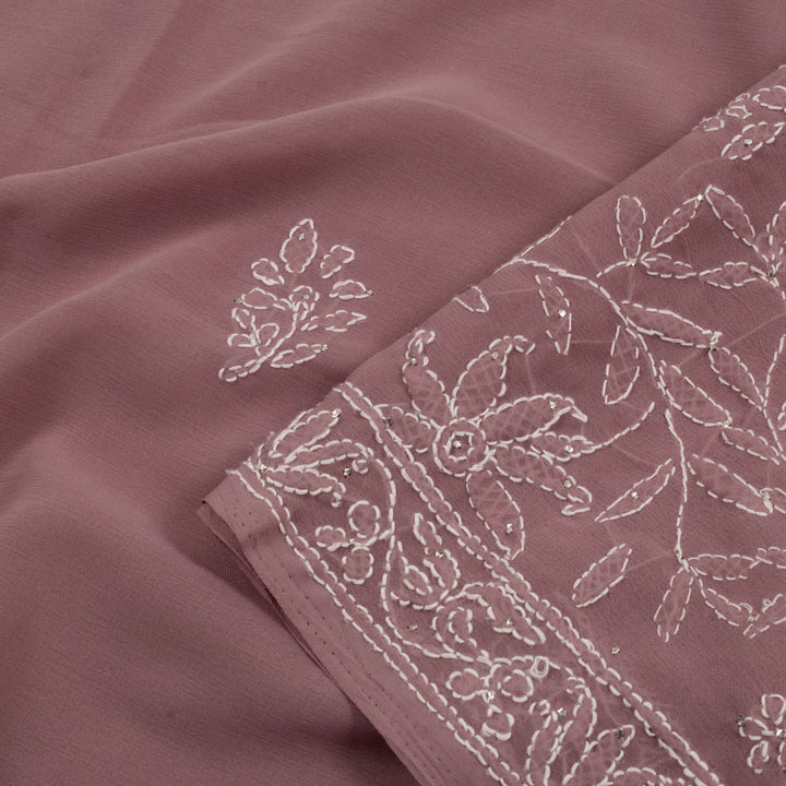 Lucknowi Chikankari Hand Embroidered Georgette Saree with Mukaish Work and Floral Motifs