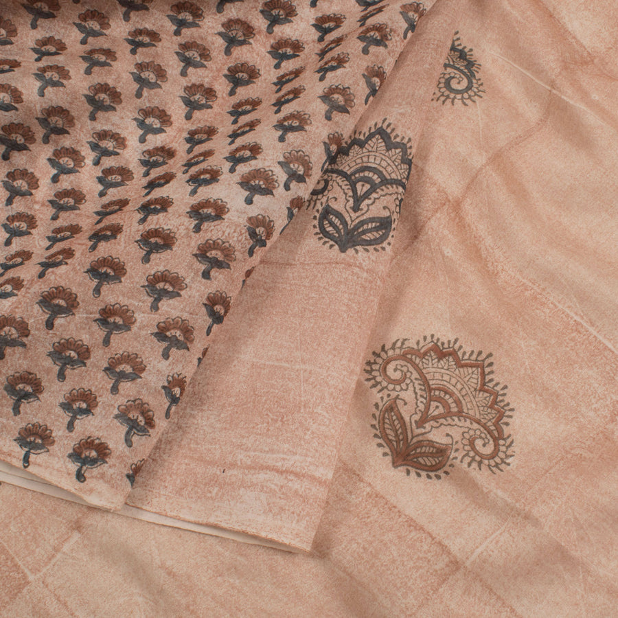 Hand Block Printed Half and Half Chanderi Silk Cotton Saree with Floral Design