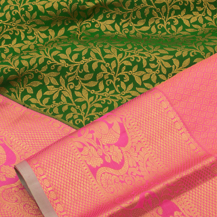 Handloom Pure Zari Korvai Kanjivaram Silk Saree With Floral Design and Peacock Border 