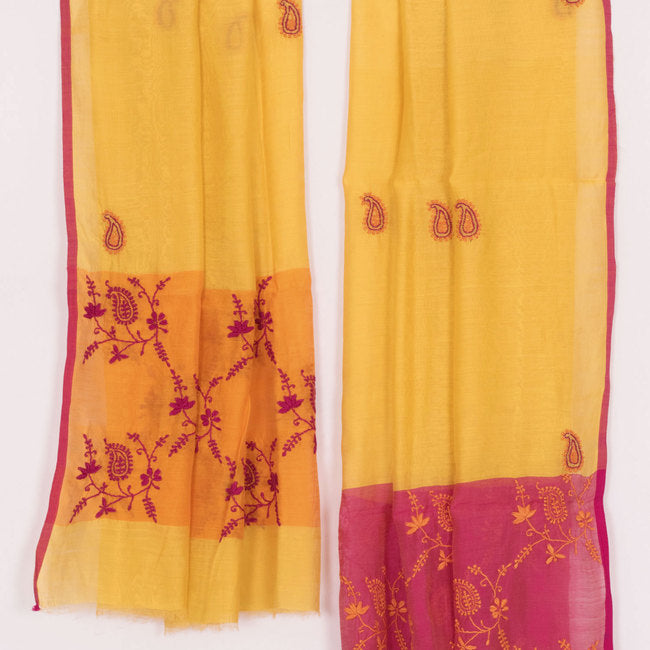 Chikankari Embroidered Maheshwari Silk Cotton Dupatta 10022875