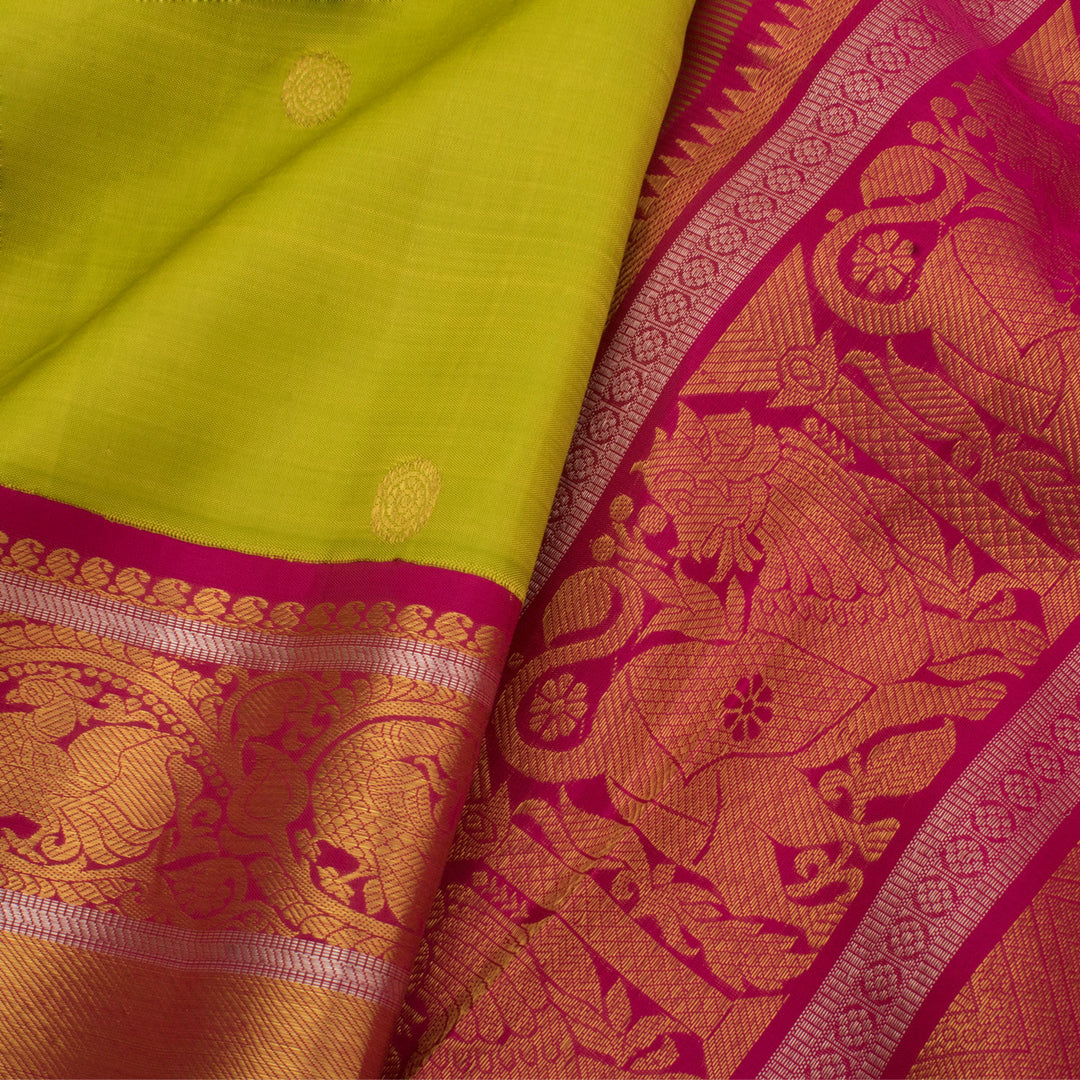 Handloom Pure Zari Korvai Kanjivaram Silk Saree with Floral Motifs and Peacock Paisley Border 