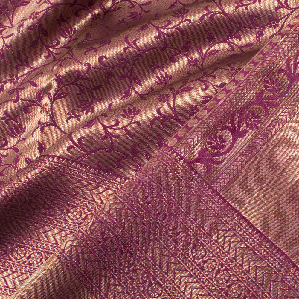 Handloom Pure Zari Jacquard Kanjivaram Tissue Silk Saree with Kodimalar Design and Thoranam Border